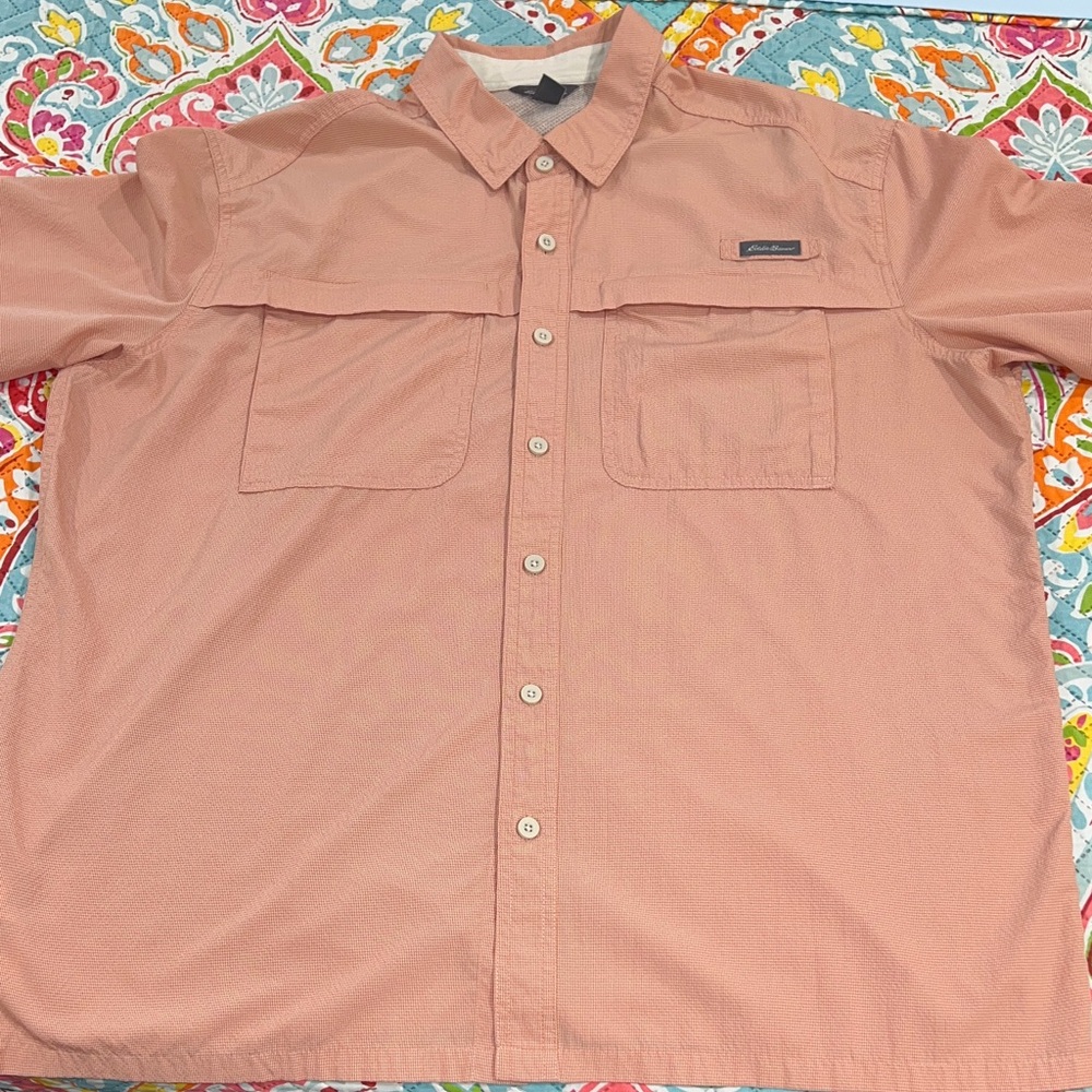 Eddie Bauer Men's Casual Button-Down Shirt in Peach